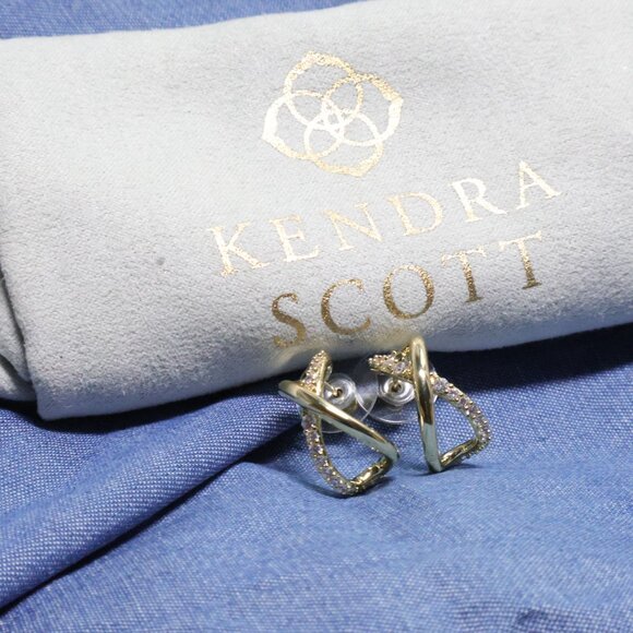 Kendra Scott Gold Annie Infinity White Crystal Huggie Earrings - Picture 2 of 3